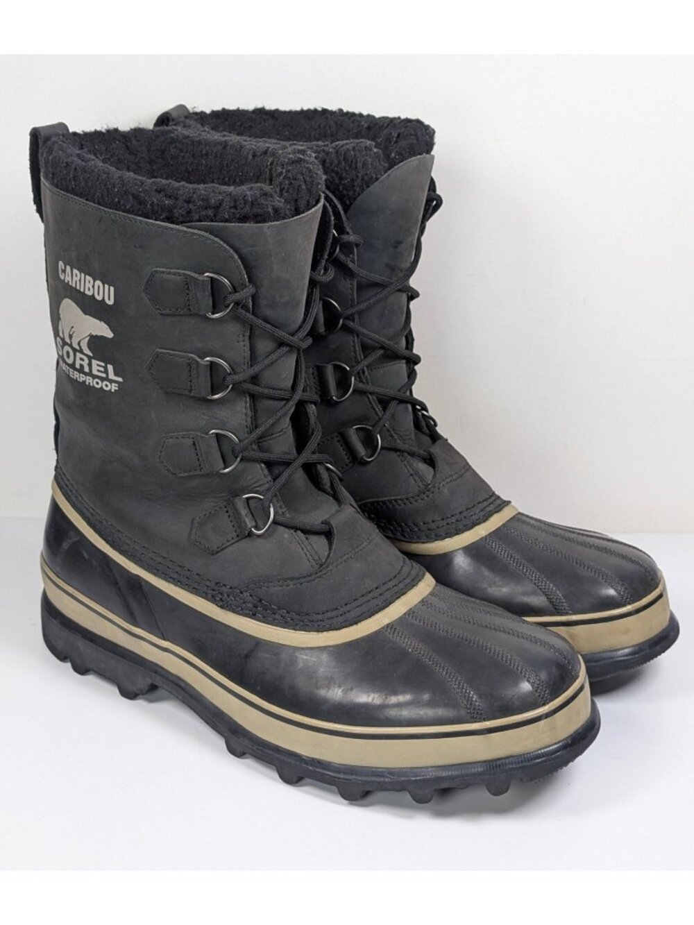 Sorel Boots Mens Size 14 Black Caribou Suede Snow Waterproof Insulated Winter